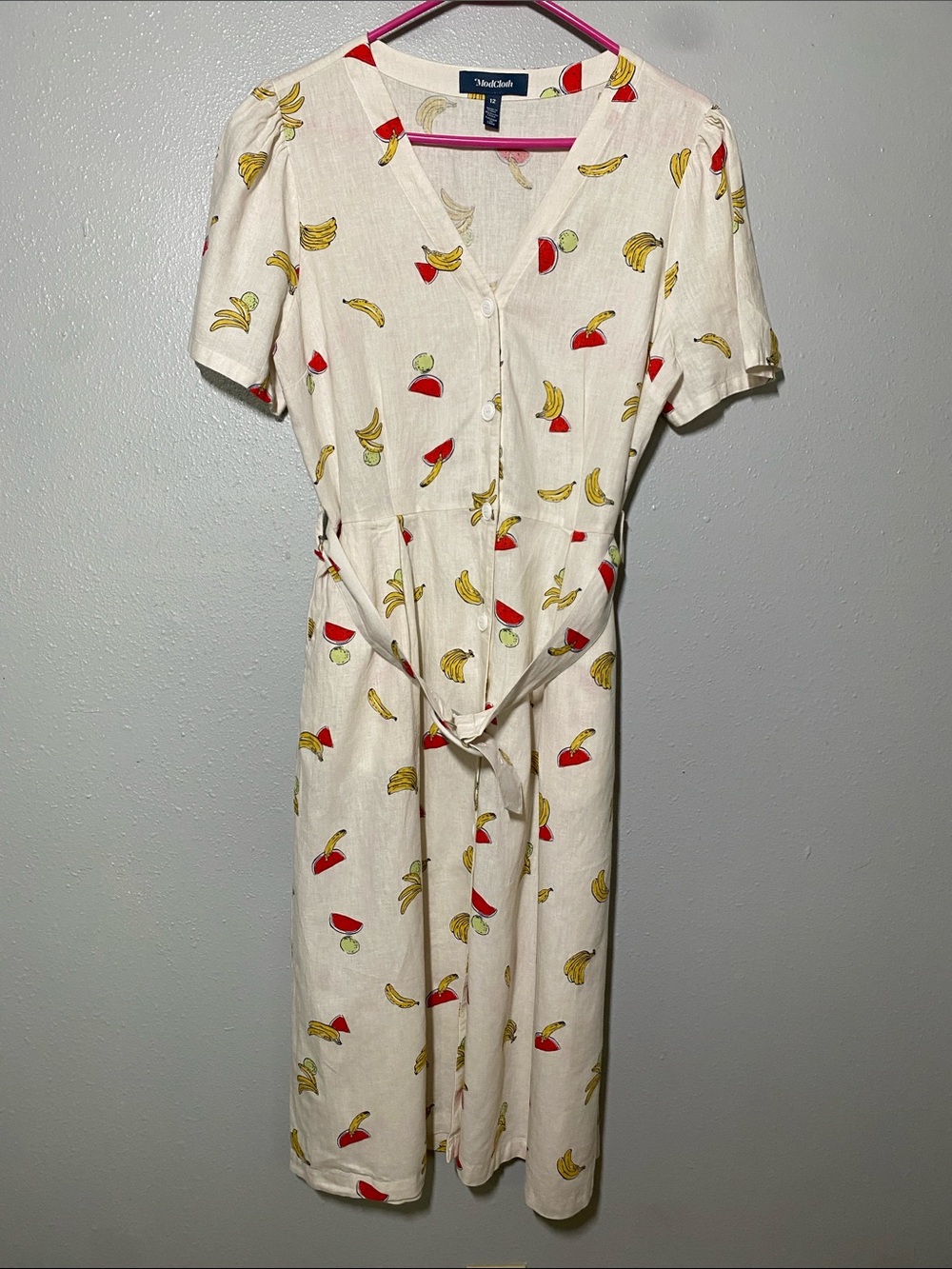 Modcloth Cream Jumpsuit with Red & Yellow Fruit Print